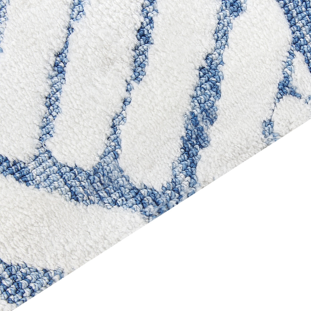 Tappeto moderno in poliestere e cotone decorativo bianco e blu 160 x 230 cm camera da letto soggiorno