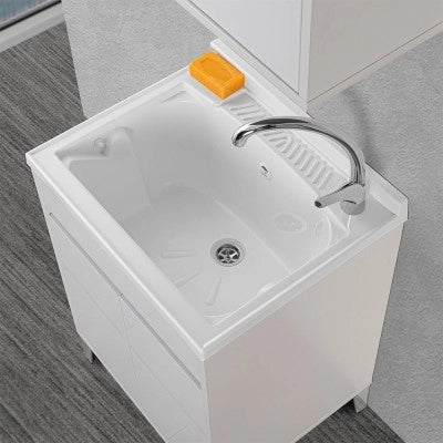 Vasca lavatoio 60x50 cm in resina bianca con pre fori per rubinetto