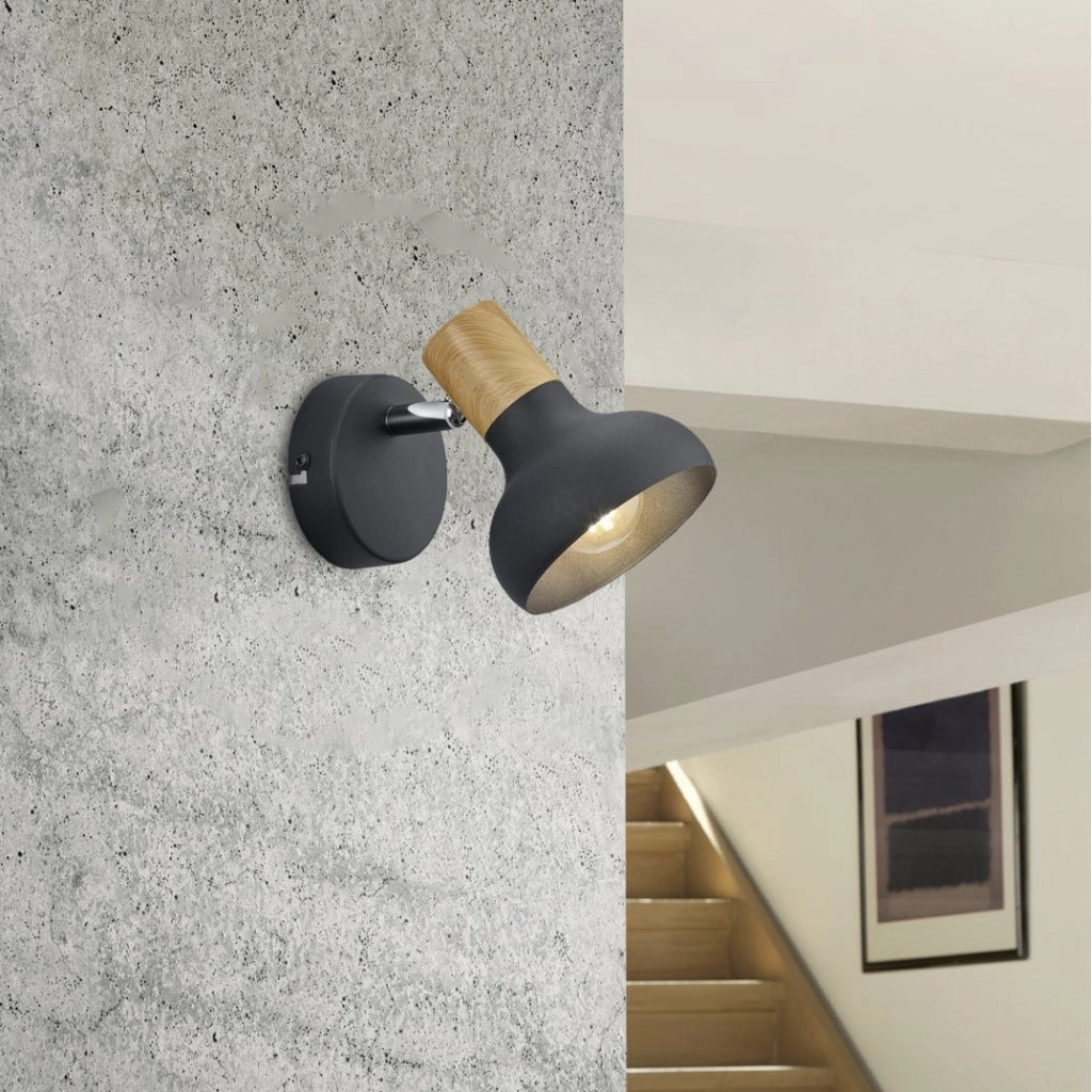 SPOT E14 LATIKA H18CM NERO/LEGNO