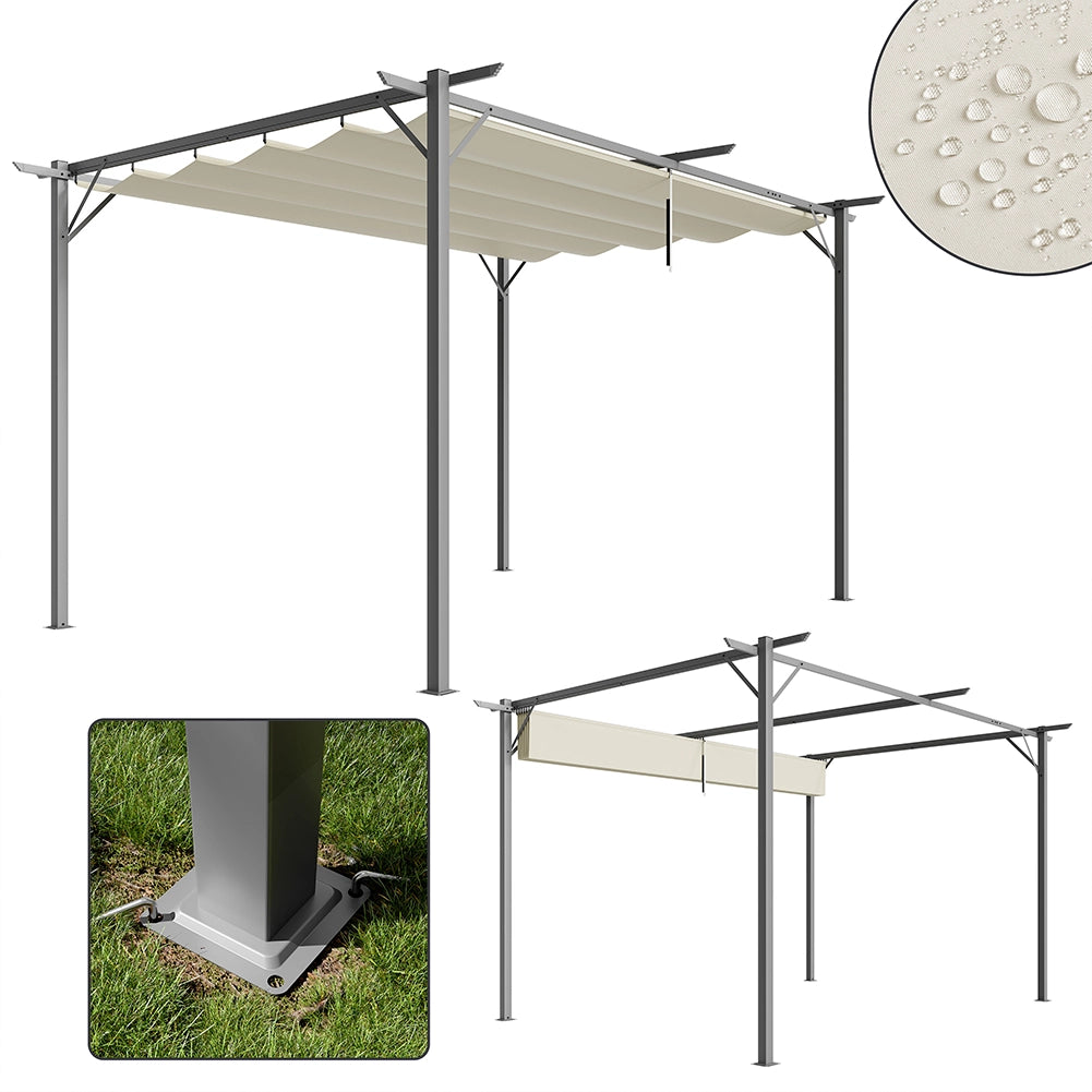 Pergola Gazebo Retrattile da Giardino 3x4 Metri Beige Anti UV e Impermeabile