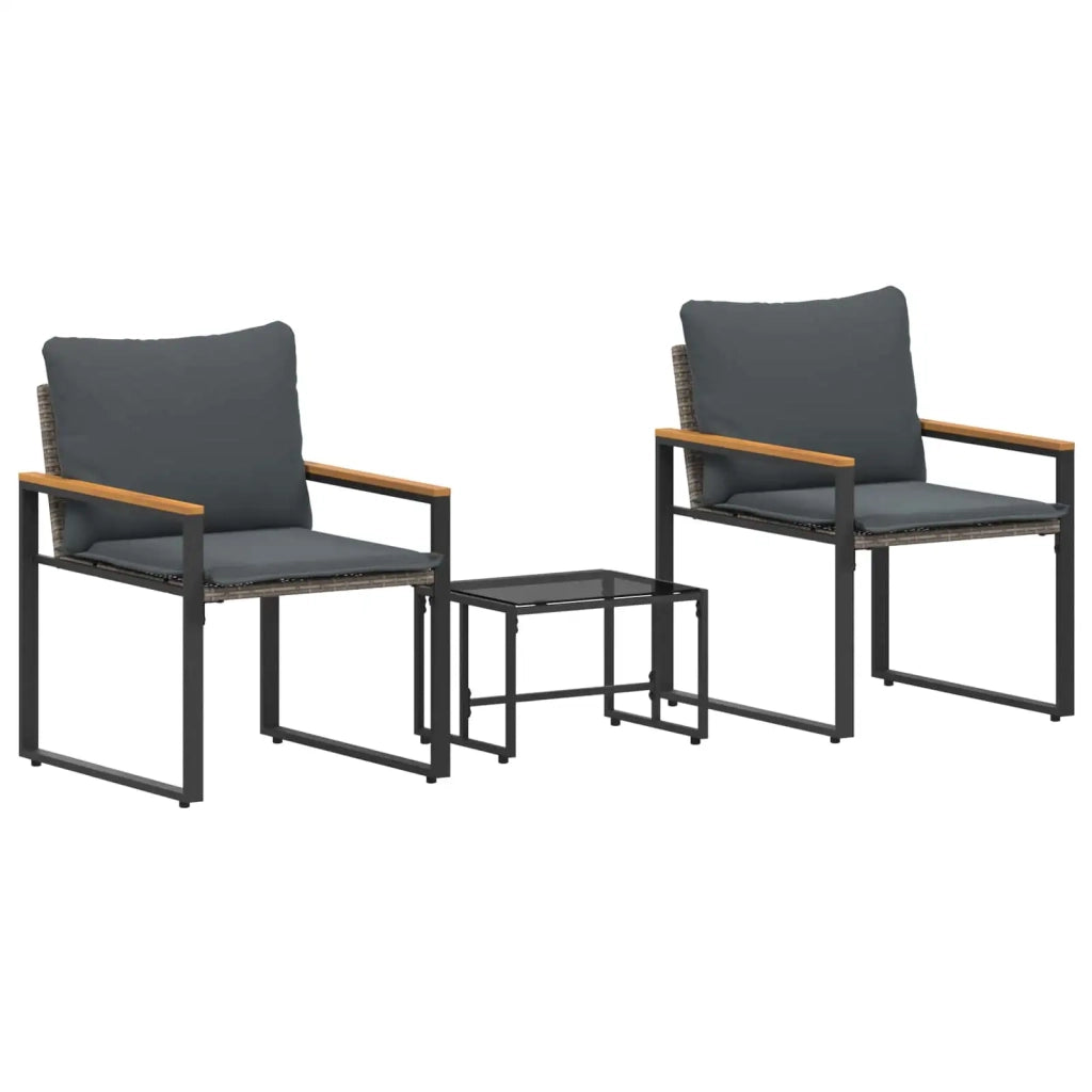 Set di Mobili con cuscino 3 pcs Grigio e Grigio Scuro Rattan