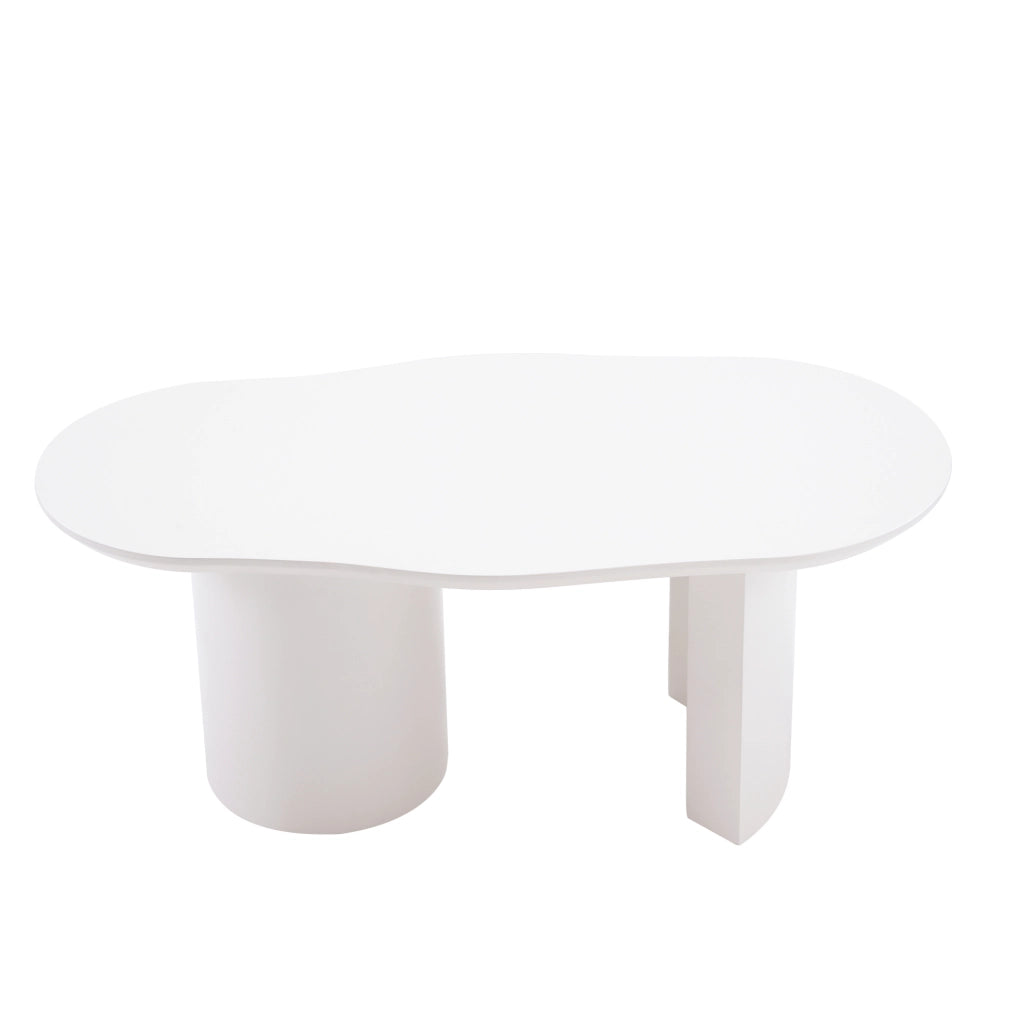 Tavolino da caffè 100x40-50x40.5 cm con design irregolare in MDF laccato bianco