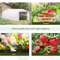 Serra per Orto 6x3x2m con 8 Finestre e Porta Avvolgibile, in Acciaio e PP, Verde