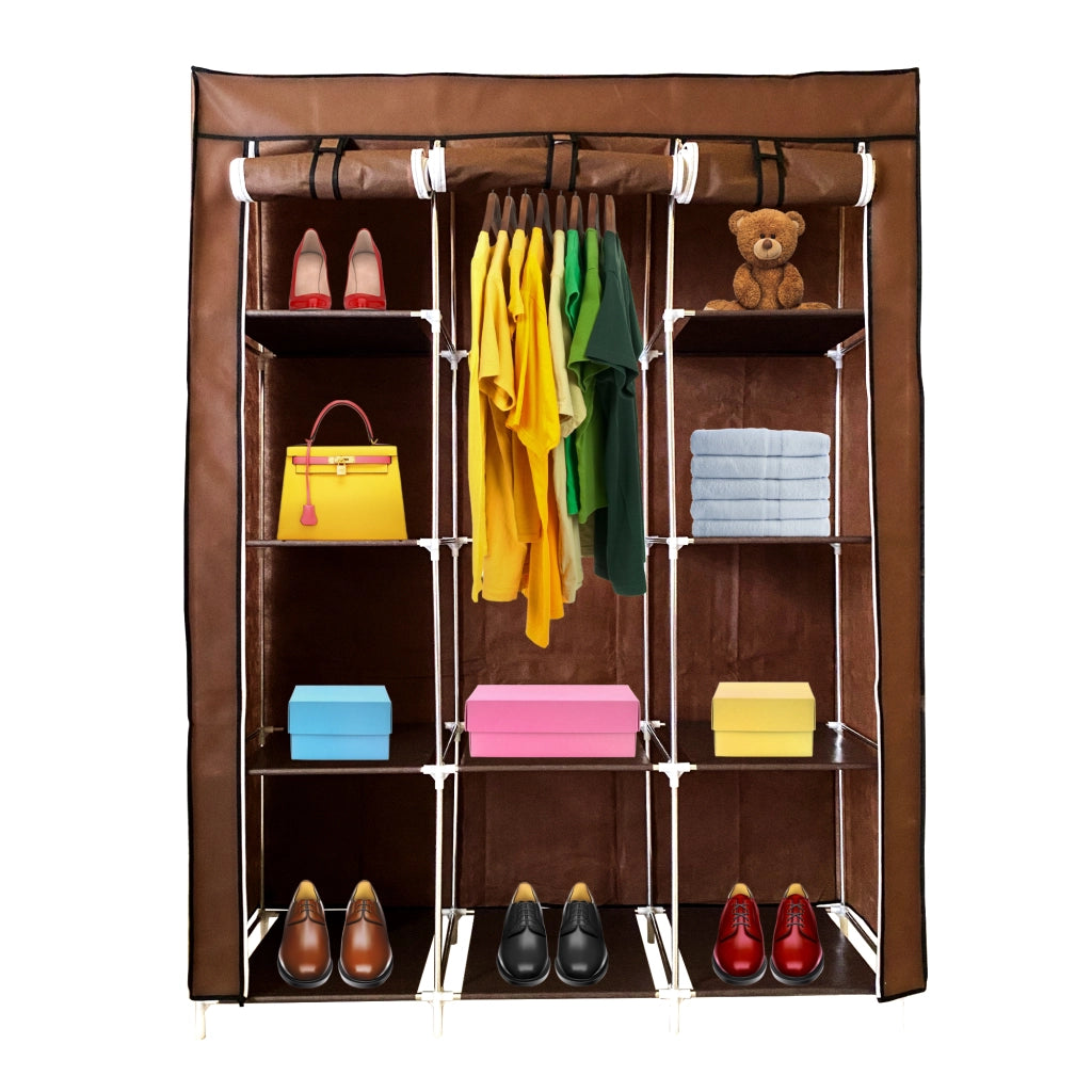 Armadio Vestiario In Tessuto Con Ante Con Cerniera Nyana Home Misure 170x130x45cm Marrone