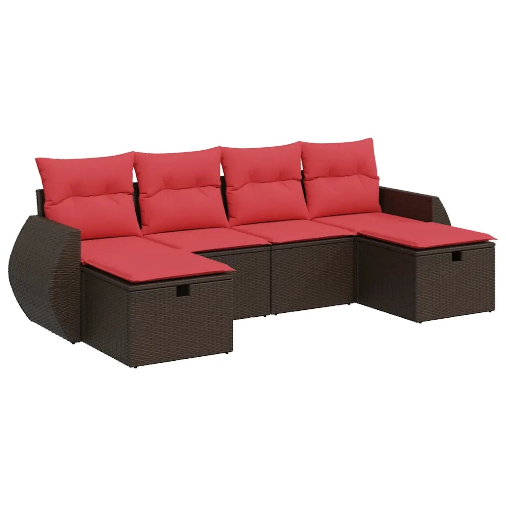 Set Divano da Giardino 6 pz con Cuscini Marrone in Polyrattan 3325630