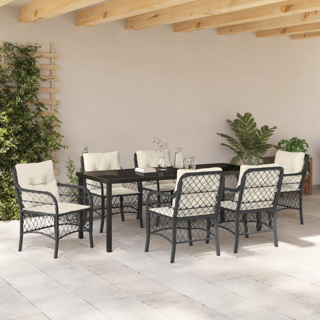 Set Pranzo Giardino 7 Pezzi con Cuscini Rattan Nero