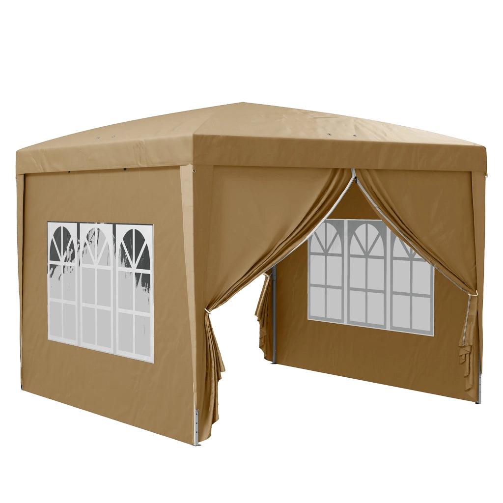 Gazebo da Esterno 3x3 m Pieghevole con 4 Pannelli Laterali in Acciaio e Tessuto Oxford Cachi