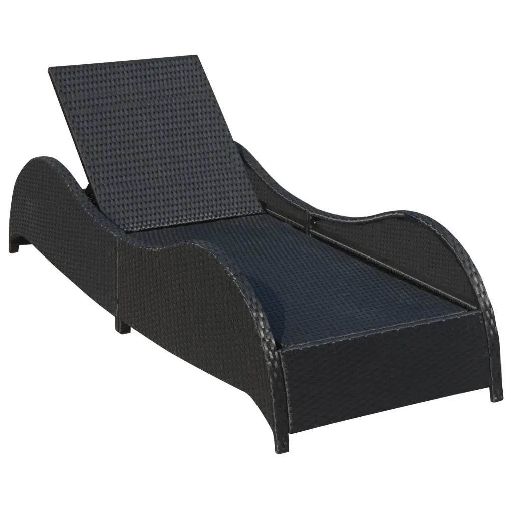 Lettino Prendisole | Sdraio da giardino | Lettino da sole con Cuscino in Polyrattan Nero