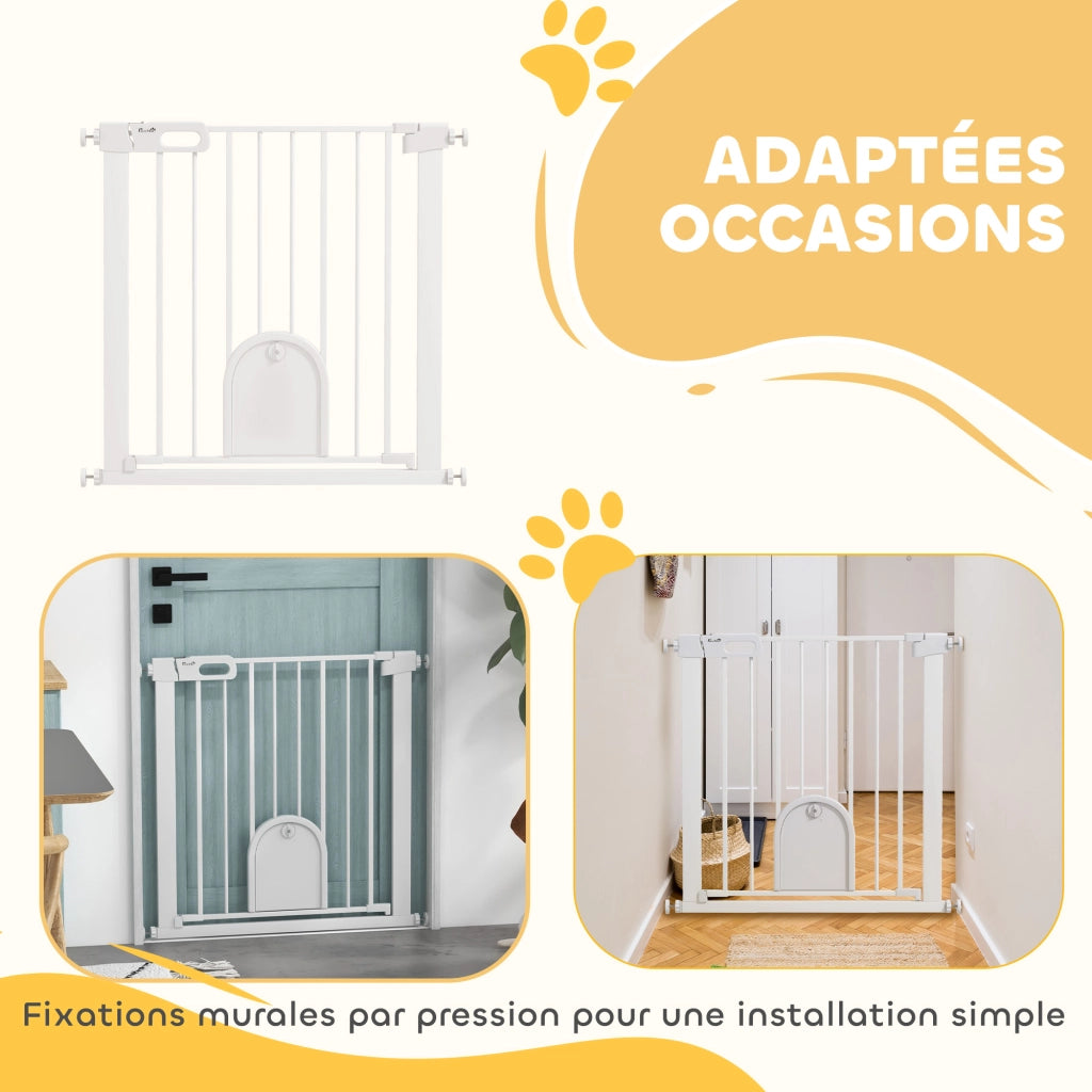 Barriera di sicurezza per animali con porta e chiusura automatica ¨C zephmum ¨C bianco, acciaio, 80x