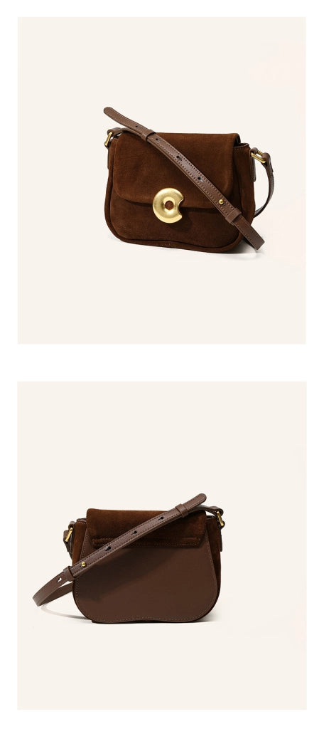 Borsa da donna in vera pelle, velluto satinato, marrone