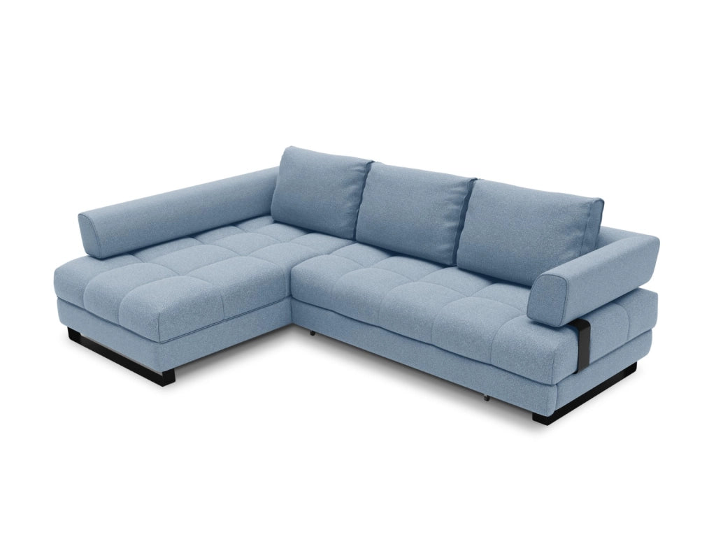 Cosmopolitan Design - Divano convertibile angolare sinistro con box "Clinton" 5 posti in tessuto strutturato blu 