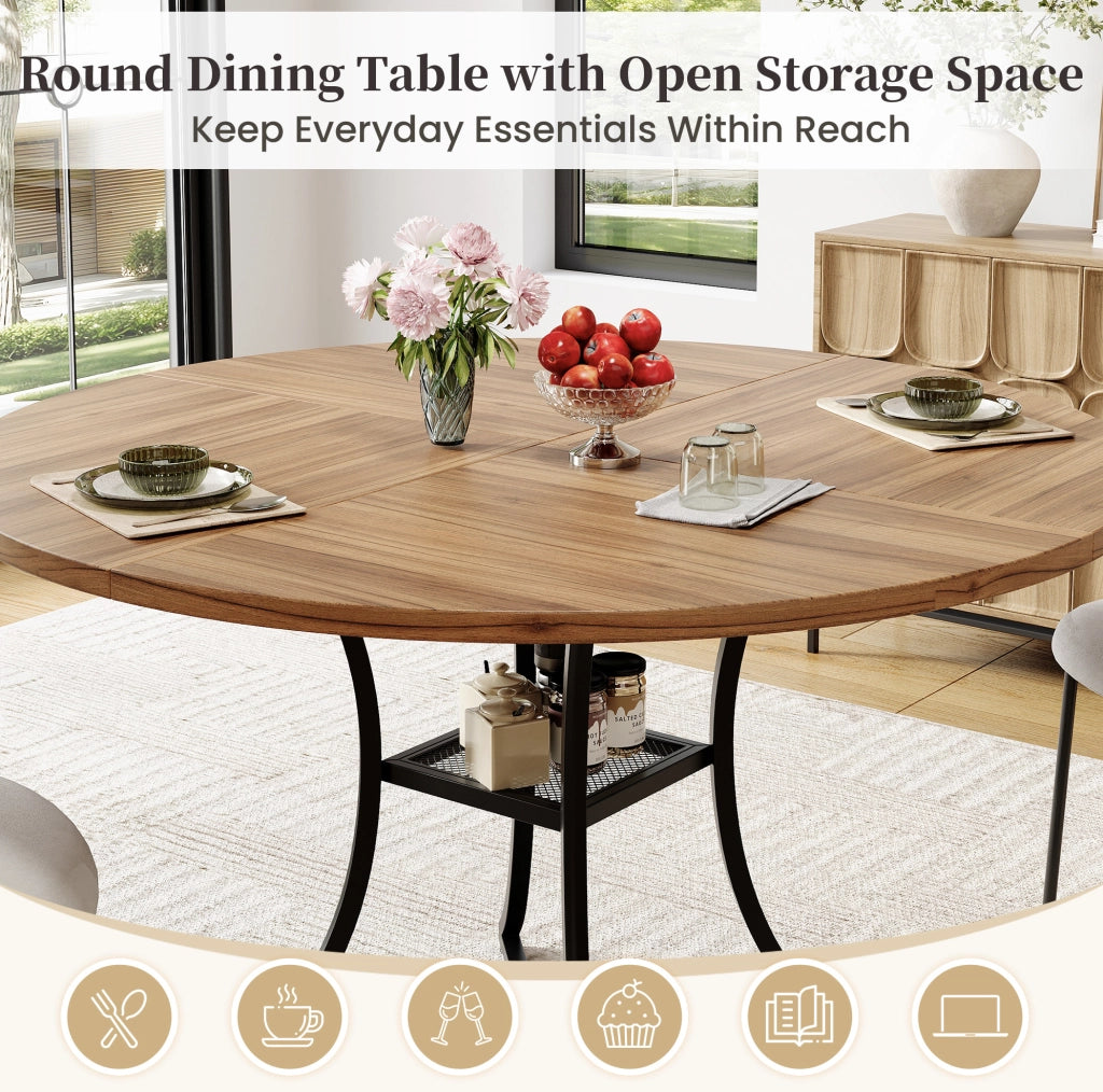 Tavolo da pranzo rotondo 100 x 100 x 75 cm con ripiano in MDF e metallo; noce e nero