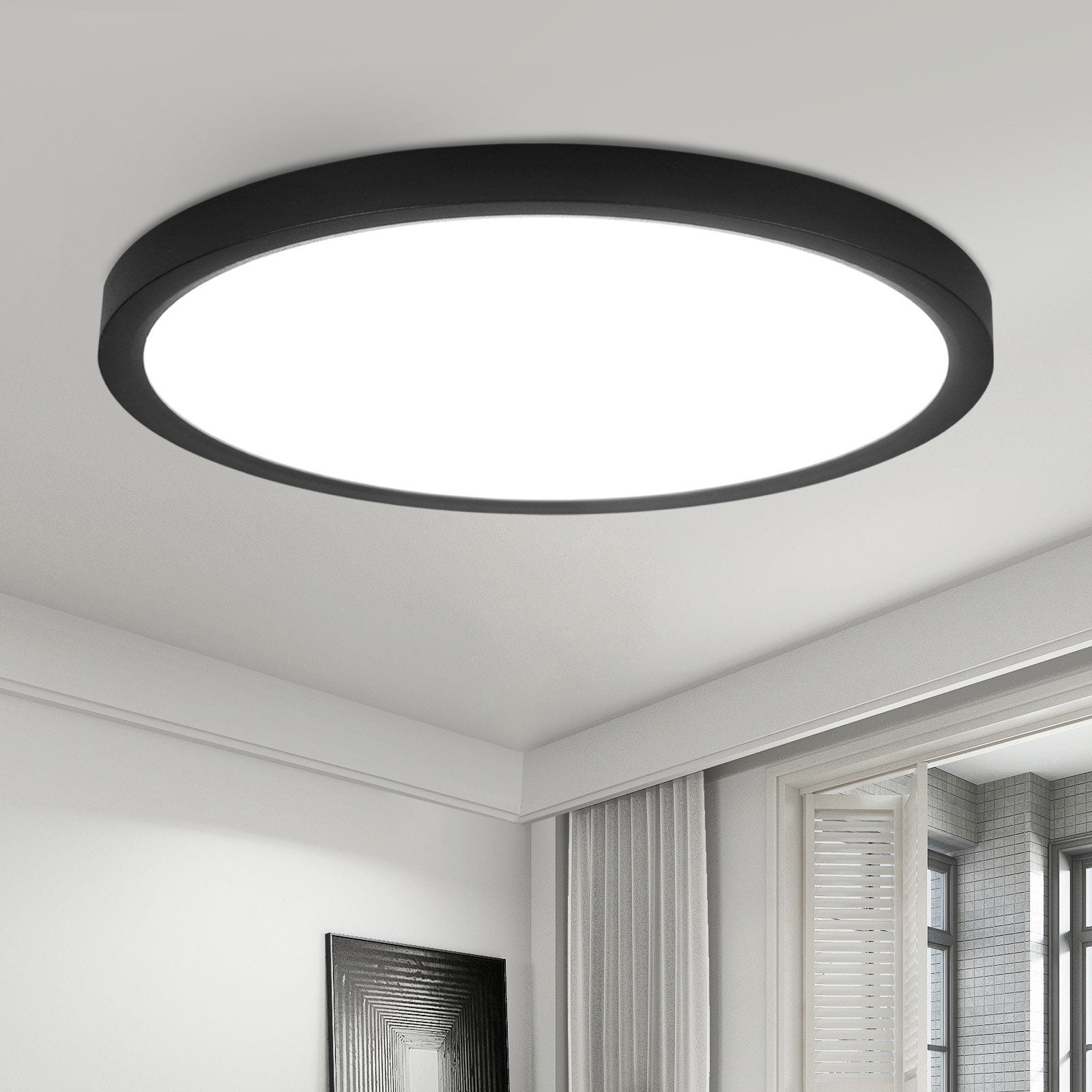 ZMH Lampada da soffitto LED piano 30 cm 24W nero 6000K moderna per cucina corridoio camera letto