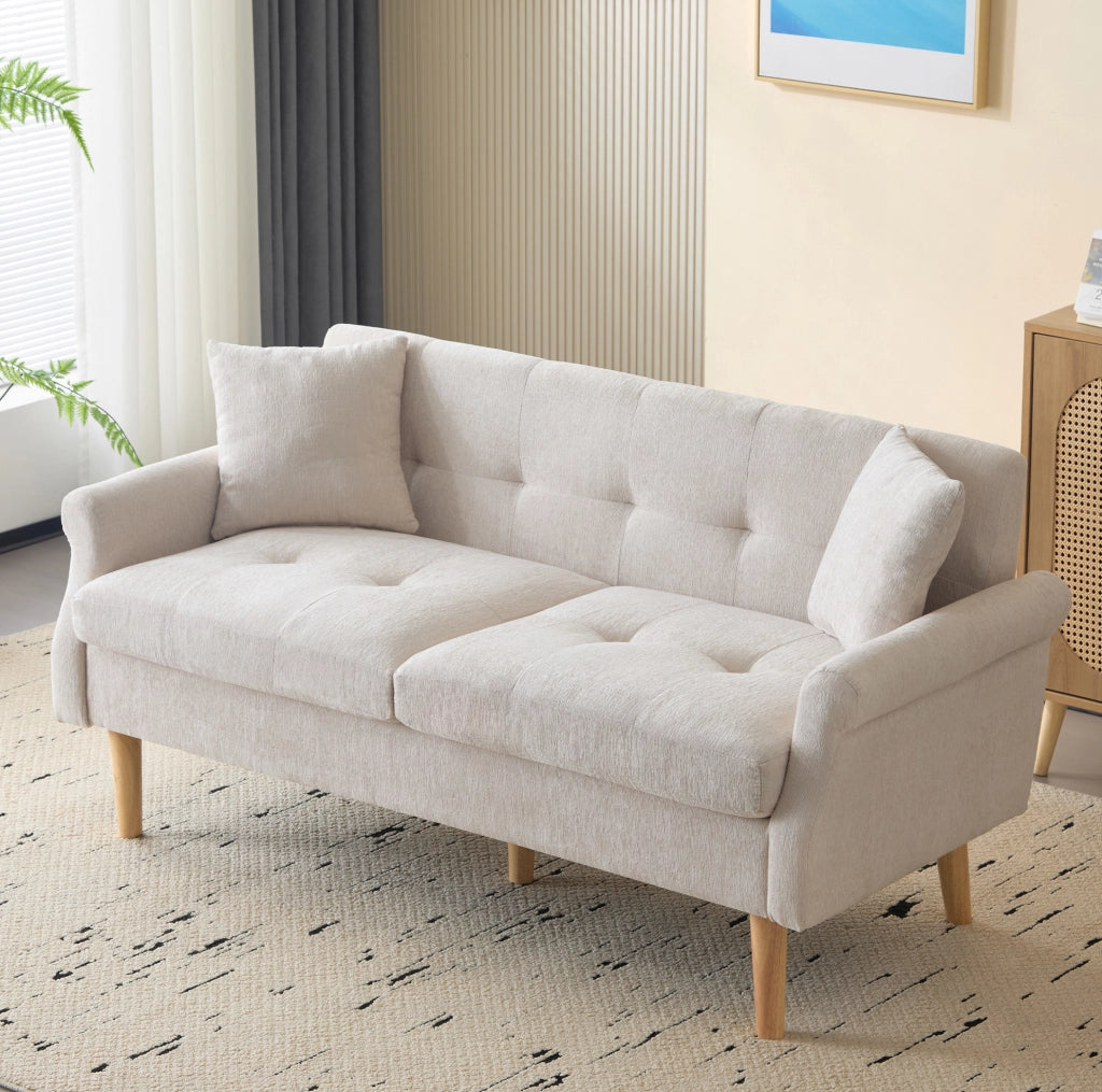 Divano 162x74x77 cm con cuscino seduta 15 cm in ciniglia beige