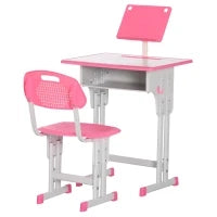 Banco Scuola con Sedia ad Altezza Regolabile per Bambini 6-12 Anni, Acciaio e MDF, Rosa