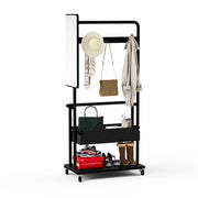 Armadio modulare aperto con vano appendiabiti; specchio e ruote - per ingresso - 70×40×170 cm - nero