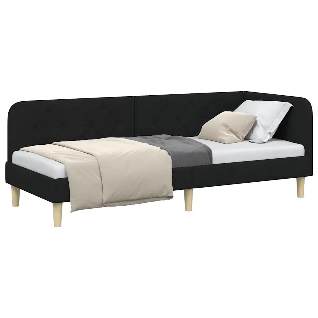Letto singolo | Letto per adulti | Cornice del letto ad angolo Nero 80 x 200 cm Tessuto