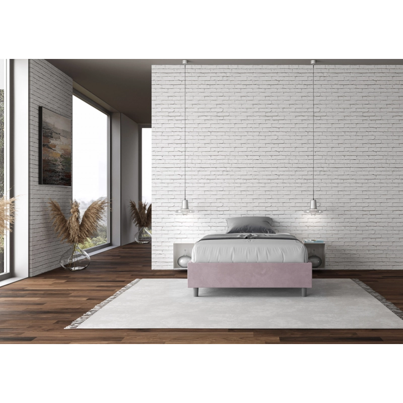 Letto Sommier imbottito Matrimoniale francese 140x190 cm Azelia - Senza rete,Glicine,Microfibra