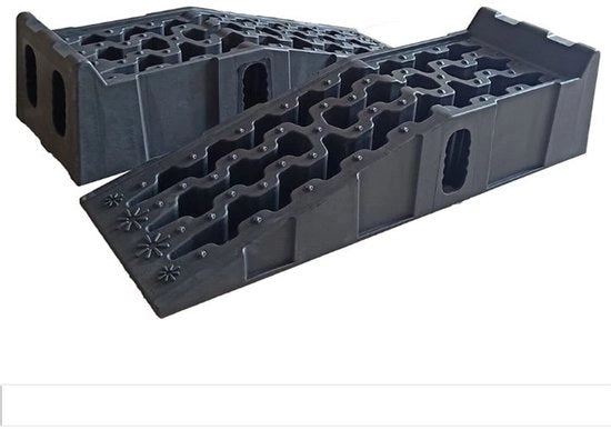 Oprijplaten - Piastra di accesso per garage - Manutenzione dell'auto - Piastra di accesso per auto - Piastra di sollevamento per auto - Piastra di garage - Antiscivolo - 1 coppia - Peso pesante - Capacità 7 ton - Materiale plastico - Nero