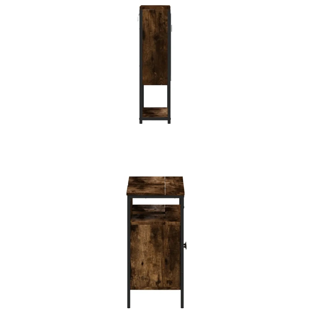 Set Mobili da Bagno | Armadio da bagno 2 pz Rovere Fumo in Legno Multistrato