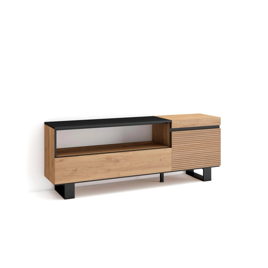 Mobile TV Soggiorno, 150x35x57cm, Per TV fino a 65", Design industriale, colore Rovere RF3296