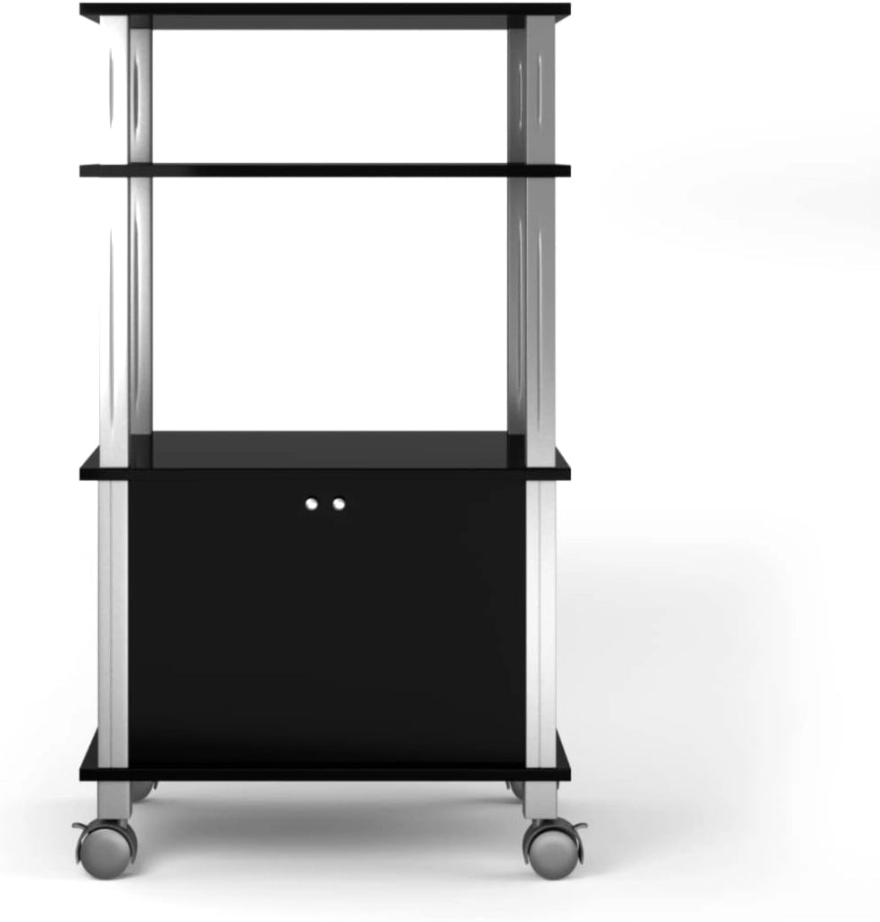 Carrello a rotelle a microonde, carrello da cucina a microonde, con 4 ruote e 2 freni, ripiano portaoggetti a 3 livelli e armadio ante,60 x 40 x 98 cm (Nero)