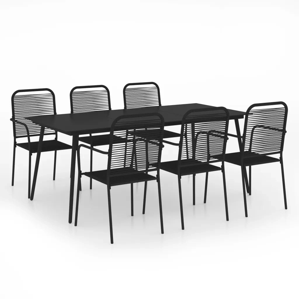 Set da Pranzo da Esterni 7 pz in Corda di Cotone e Acciaio Nero 3058281