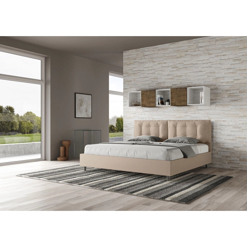 Letto imbottito Matrimoniale 200x210 cm Large - Similpelle,Senza rete,Tortora
