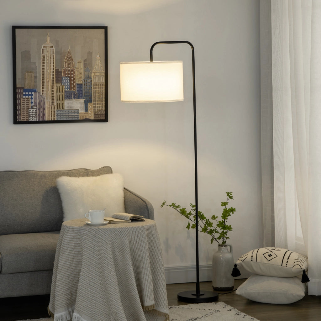 Lampada da Terra Moderna ¨C Xylo ¨C Acciaio Paralume Tessuto Effetto Lino 64x38x163.5cm Bianca Nera