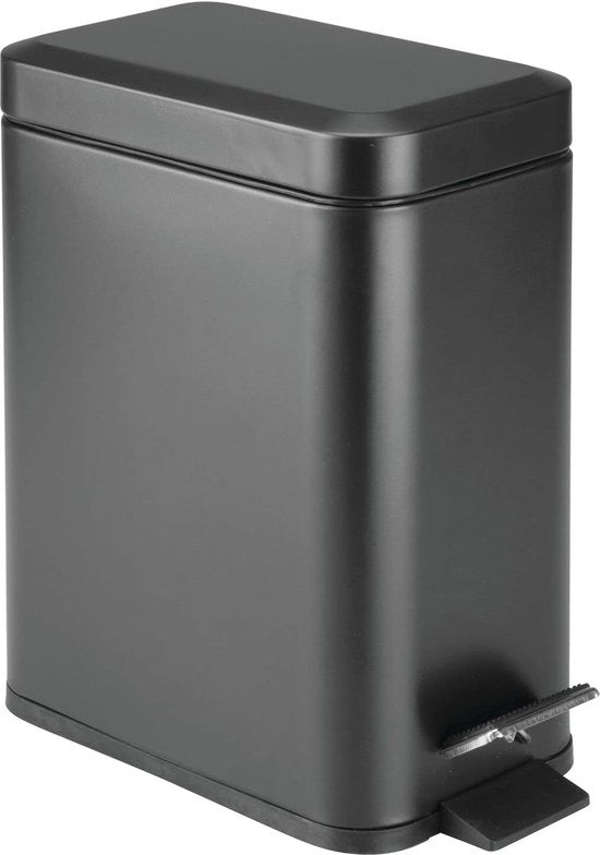 Pulitore a pedale - contenitore per rifiuti/baschetto - per bagno, cucina e ufficio - con pedale, coperchio e contenitore interno in plastica/disegno ergonomico/materiali metallici - nero