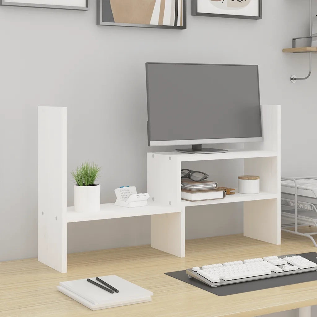 Supporto Monitor Bianco (39-72)x17x43 cm Legno Massello di Pino cod mxl 67734