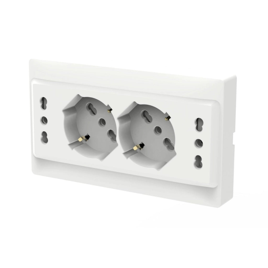 Multipresa Da Incasso Scatola 503 Bianco Lucido, 2 Prese Schuko Universale P40 + 2 Prese Bipasso Italiano 10/16A, 140X80X23mm