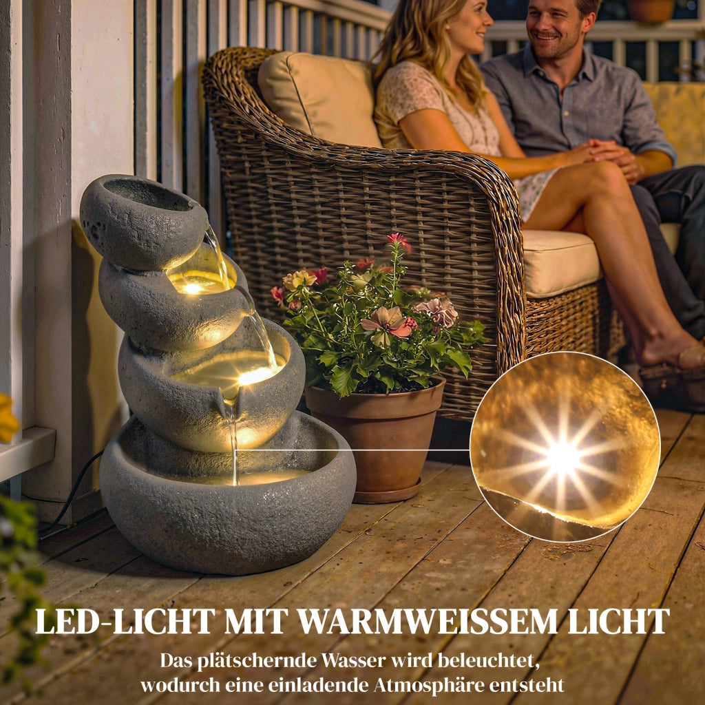 Fontana da giardino a cascata in resina con LED ¨C zephmum ¨C effetto pietra 35x32x50 cm