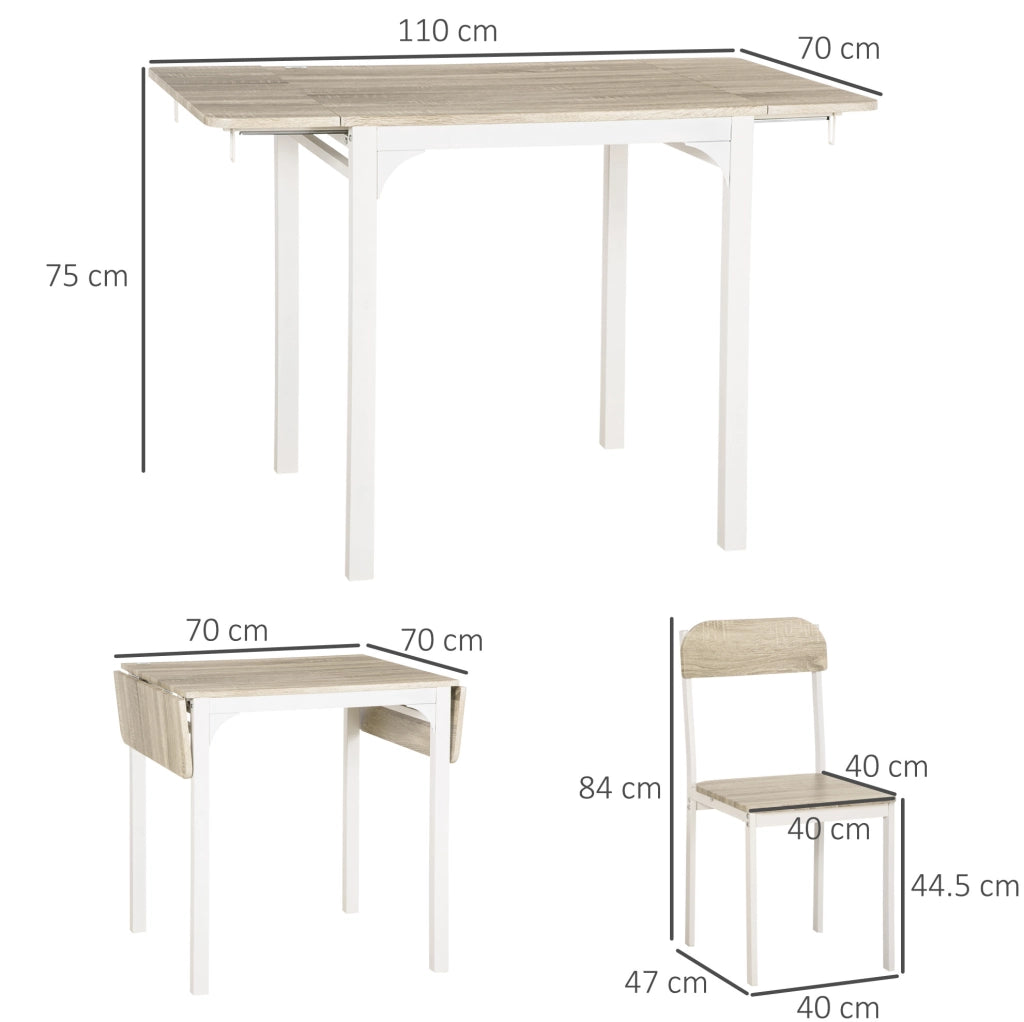 Set da pranzo pieghevole in MDF naturale con 2 sedie