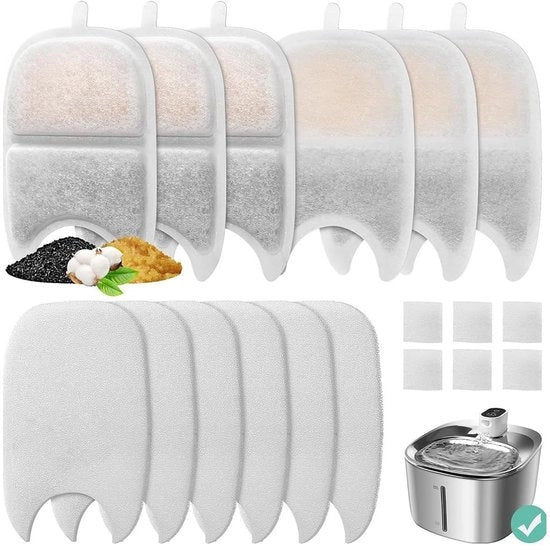 6 set di filtri per fontana per gatti, 12 filtri schiuma con carbone attivo e resine naturali, sostituzione filtri fontana per gatti compatibile con 4-L fontana per bere