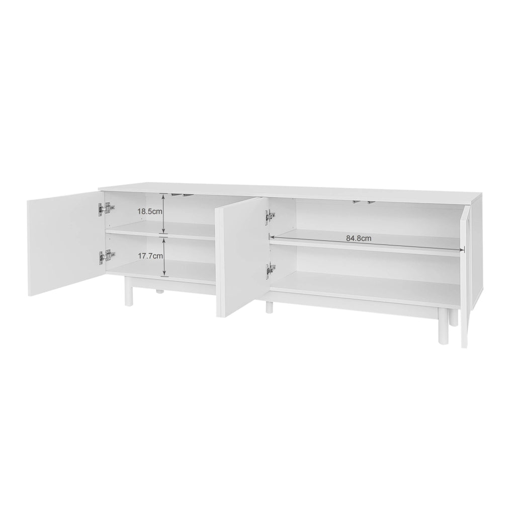 Mobile TV con 4 Ante e Ripiani Regolabili; Apertura Push-to-Open; Stile Moderno; 175¡Á38¡Á56 cm; in Truciolare; Bianco