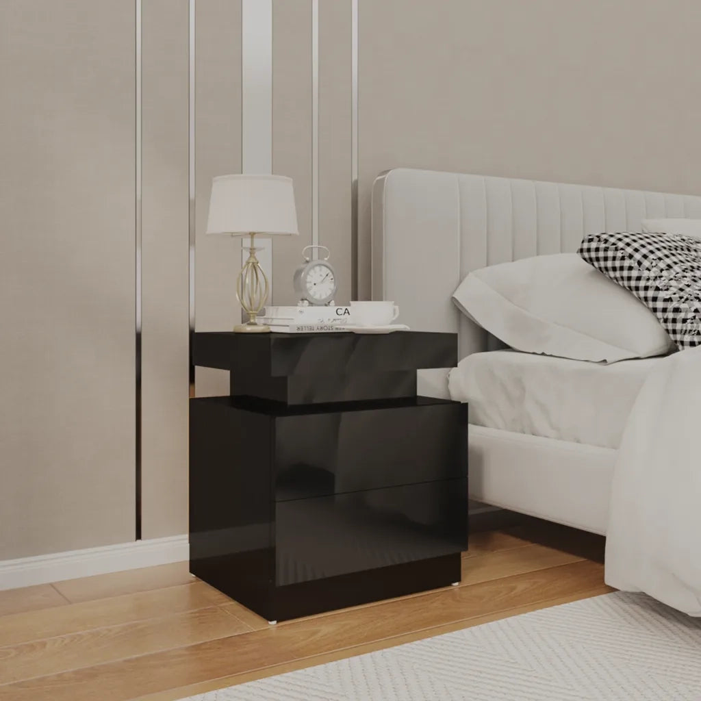 Comodino-Tavolino da notte Nero Lucido 45x35x52 cm in Legno Multistrato