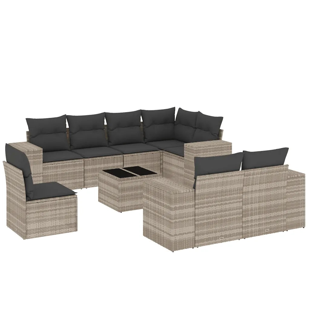 Set Divano da Giardino 9pz con Cuscini Grigio Chiaro Polyrattan 3255189
