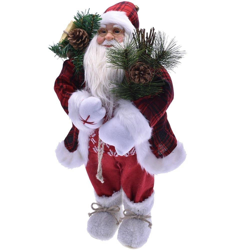 Trade Shop - Babbo Natale Elegante 80cm In Plastica Vestiti In Tessuto Decorazione Natalizia -