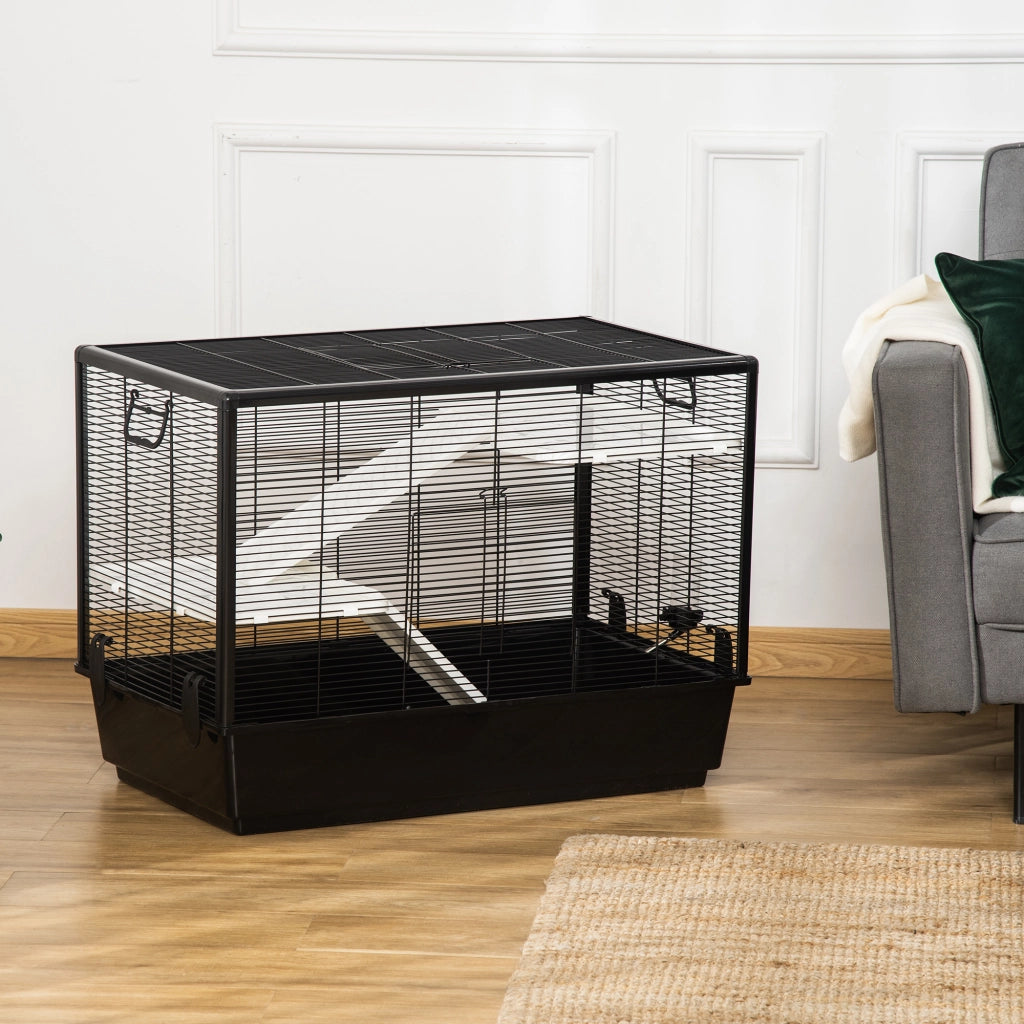 Gabbia per Porcellino d'India con Serbatoio d'Acqua e Rampa ¨C zephmum ¨C Nero, 80x48x58cm