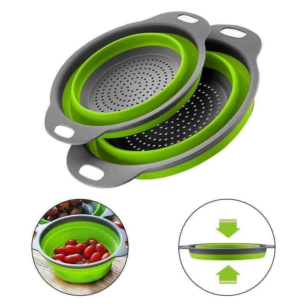 Trade Shop - Set 2 Scolapasta Cestello In Silicone Pieghevole Ripiegabile Multiuso 17 E 22 Cm -