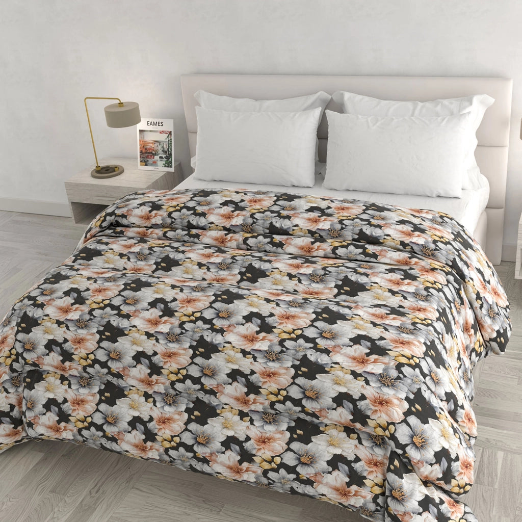 Trapunta Invernale Infinity Matrimoniale 260x260 cm in Poliestere Black Flower