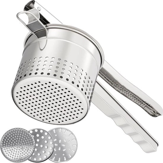 Macchina per tagliare patate da 15 oz - 3 dischi intercambiabili - pestello in acciaio inossidabile per patate - maniglia ergonomico - utensile da cucina per purea di patate
