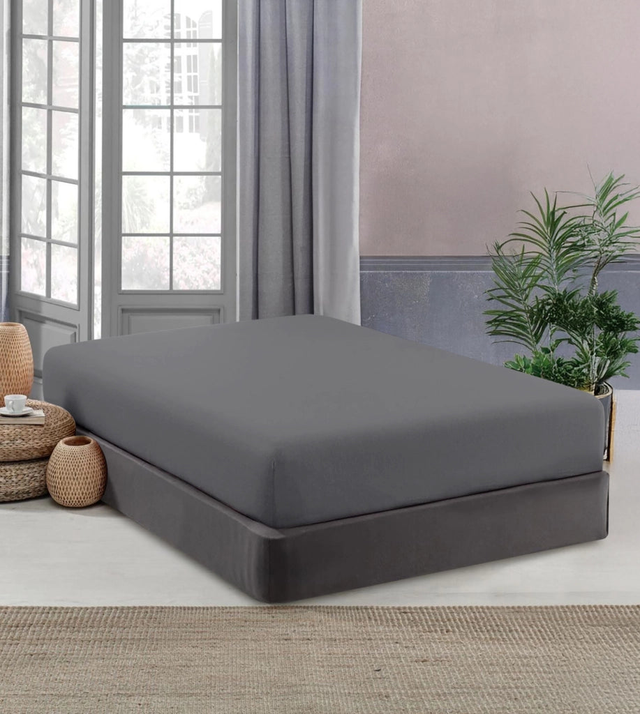 Lenzuolo Sotto No Stiro Con Angoli Elasticizzati Tinta Unita Effetto Raso Fino 27 Cm Lenzuola Microfibra Anallrgica Letto Coprimaterasso  Antracite - Singolo