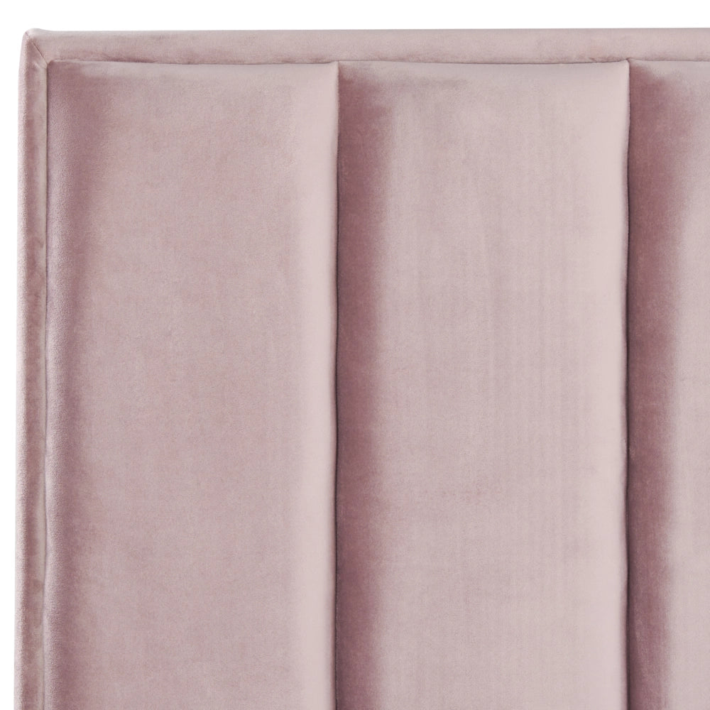 Letto in velluto rosa 180 x 200 cm con testiera imbottita ottomana con gambe in metallo Nero