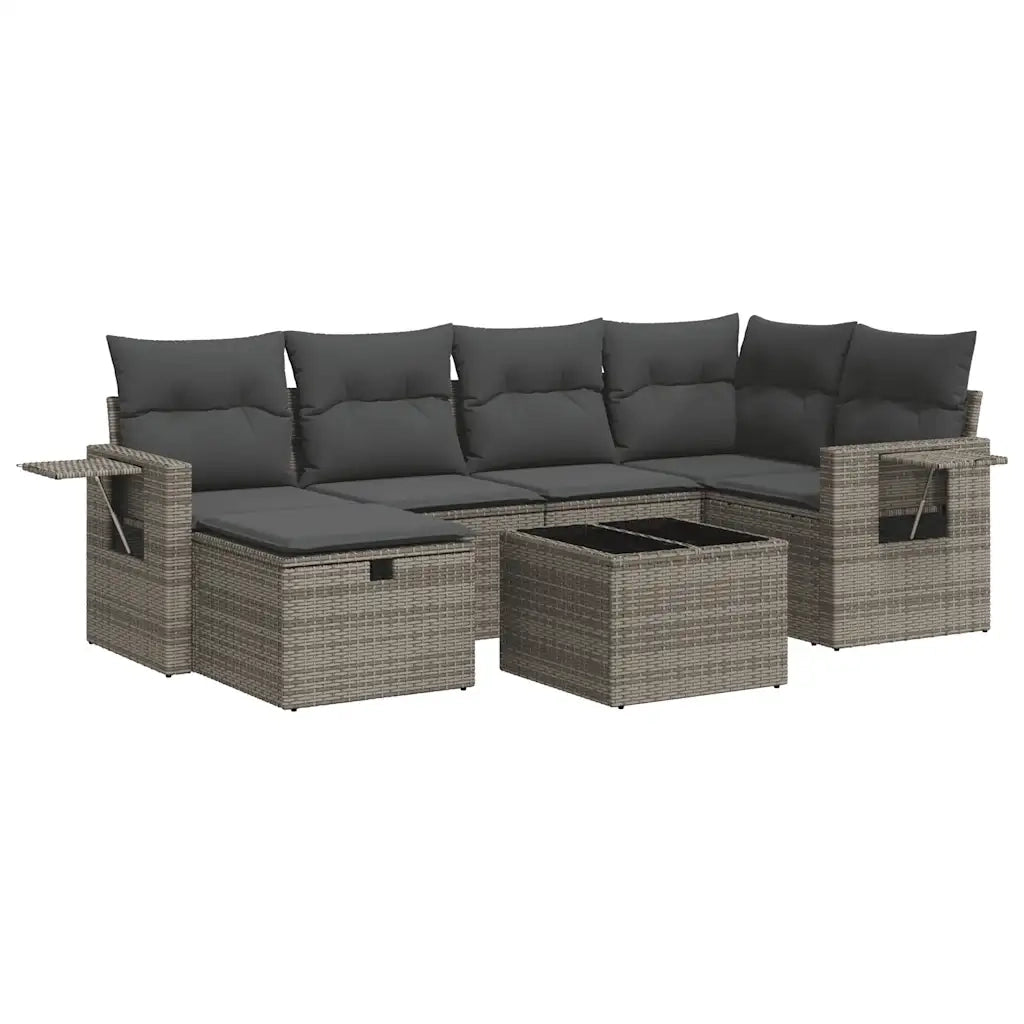 Set Divani da Giardino 7 pz con Cuscini Grigio in Polyrattan 3325496