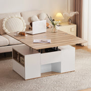 Tavolino da caffè elevabile 100 cm bianco e legno con 2 cassetti