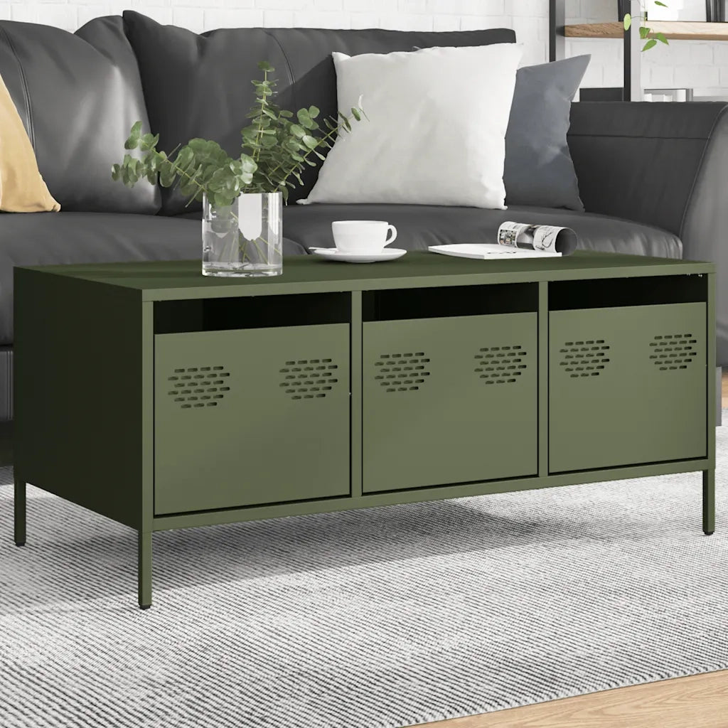 Tavolino-Tavolino da soggiorno-Tavolo Verde Oliva 101,5x50x43,5 cm Acciaio Laminato a Freddo 513260