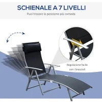 Sdraio da Giardino Pieghevole con Cuscino, Schienale con 7 Reclinazioni, 137x63.5x100.5cm, Nero