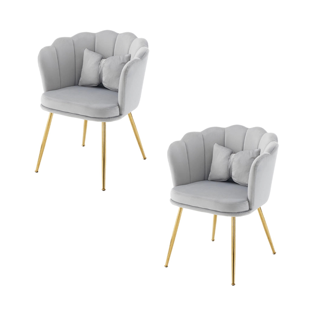 Fauteuil in velluto con schienale a petalo, cuscini e gambe in metallo dorato, grigio set 2 pezzi